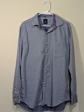 TailorByrd Men’s XL Button Down Shirt Blue Geometric Print Long Sleeve Cotton